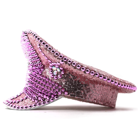 Cappello Da Capitano Con Paillettes Rosa Strass Luccicanti Borchie Militare Per Festa Festival Palcoscenico