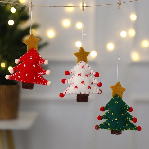 Christmas Tree Stocking Snowflake Ornaments Handmade Wool Felt Fabric Hanging Pendants Festive Holiday Decor Nordic Style