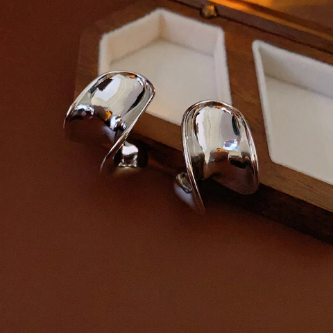 Pendientes De Aleación Geométricos Irregulares Con Silver Earring Post Estilo De Metal Líquido Moda Para Mujer