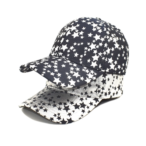 Women Star Print Baseball Cap Fashion Polyester Sun Protection Adjustable Sports Hat Navy Blue Silver Streetwear Casual