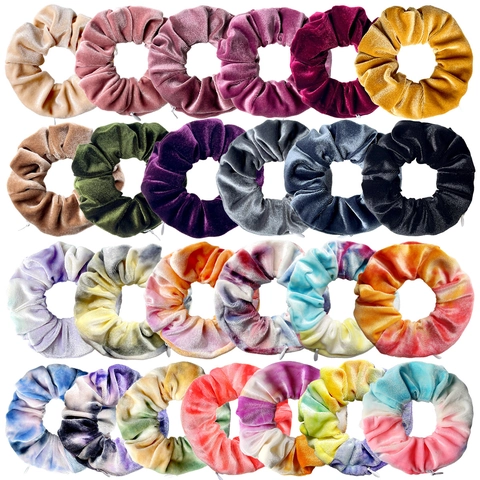 Scrunchies De Terciopelo Con Bolsillo Oculto Con Cremallera Tie Dye Estampado Leopardo Gomas Pelo Mujer
