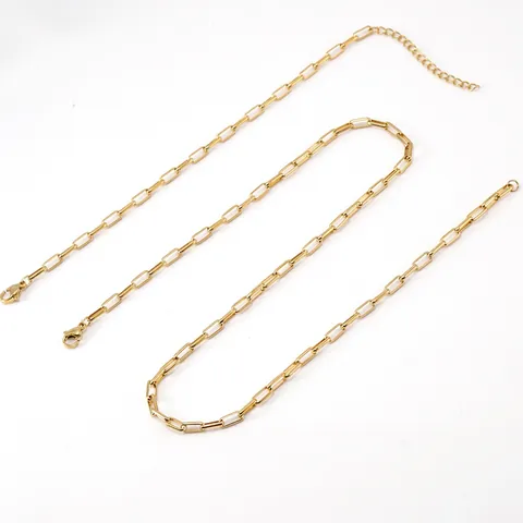 Paperclip Schakelketting Ketting En Armband Roestvrij Staal 18K Verguld Minimalistische Verstelbare Sieraden Dames
