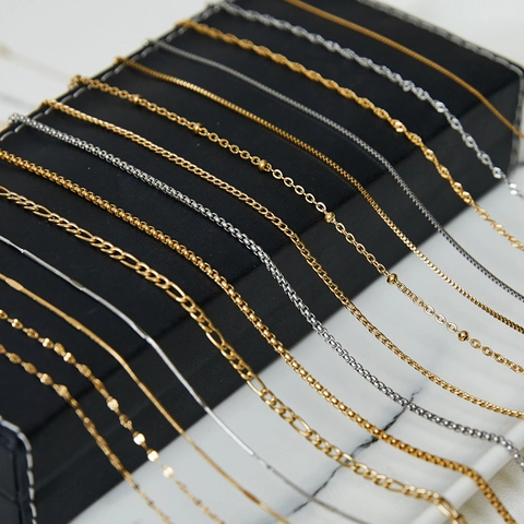 Collana a Catena Base in Acciaio al Titanio Minimalista per Donna Oro Argento Versatile Figaro Box Water Wave Wheat Link Catena Gioielli