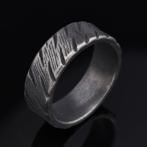 Industrial Textured Stainless Steel Ring Rough Vintage Matte Men Punk Trendy Band Jewelry