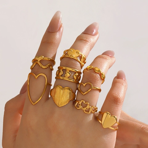 Heart Open Ring 18K Gold Plated Stainless Steel Adjustable Minimalist Fashion Jewelry For Women