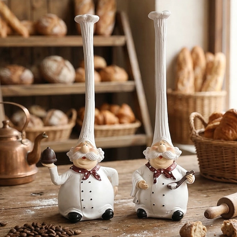 Originelle Harz Kochfiguren Kollektion Hohe Hüte Handbemalte Cartoon Dicke Kochstatuen Für Heim Küche Restaurant Deko