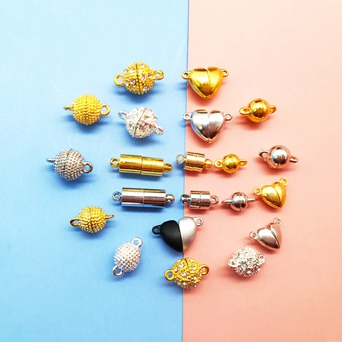 Magnetic Jewelry Clasps Copper Alloy Heart Sphere Cylindrical Connectors For DIY Necklace Bracelet Making