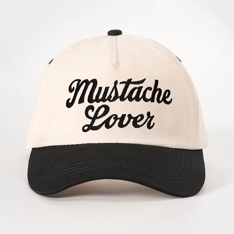 Cappello Da Baseball Colore A Contrasto Poliestere Ricamo Mustache Lover Regolabile Visiera Curva Protezione Solare Unisex