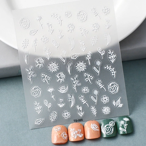 Reliëf Nagelstickers Witte Bloemen Blad Zelfklevende Nagelkunst Decoratie Voor Elegante Manicure Styling Voor Dames