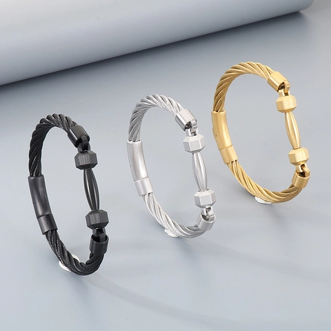 Bracciale In Filo Di Cavo Con Manubri In Acciaio Inossidabile Da Uomo Fitness Sport Industriale Punk Regalo