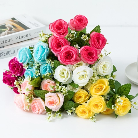 Bouquet De Fleurs De Roses Artificielles Fleurs De Soie Pour Décoration De Fête De Mariage À La Maison