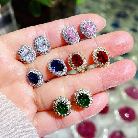 Luxe Ovale Zirkoon Halo Clip Op Oorbellen Vintage Messing Strass Sieraden Voor Vrouwen Zonder Gepiercte Oren Elegant