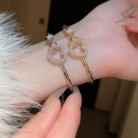 Hollow Heart Bangle Χάλκινο Ζιργκόν Άπειρο Πλέξιμο Ρυθμιζόμενο Βραχιόλι Μόδα Κομψά Κοσμήματα Γυναίκες