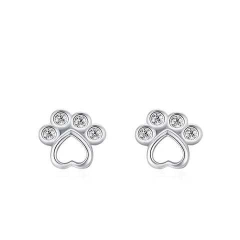 Orecchini A Lobo Zampa Di Gatto Cuore Argento Sterling 925 Zirconia Cubica Brillante Gioielli Per Donna