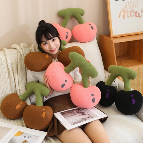 Cartoon Cherry Shaped Plush Pillow Soft Fruit Nap Cushion For Kids Girls Home Decorative Gift