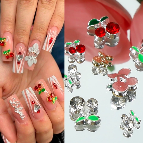 Amuletos De Arte De Uñas De Cereza 3D Aleación Diamante De Imitación Esmalte Decoraciones De Manicura Dulce DIY