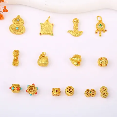 Chinese Style DIY Jewelry Charms Gold Plated Copper Spacers Gourd Lucky Bag For Bracelet Necklace Making Vintage Charms