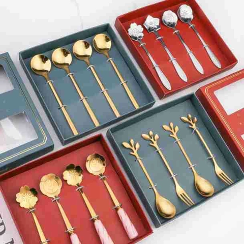 Stainless Steel Coffee Spoon Flower Shape Stirring Dessert Spoon Leaf Handle For Tea Cake Creative Gift