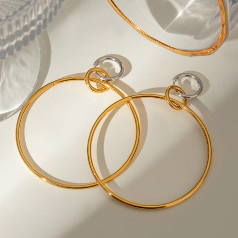 Stainless Steel Two-Tone Gold And Silver Hoop Earrings Geometric Minimalist Waterproof Hypoallergenic Fashion For Women