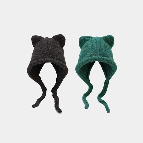 Cat Ear Knit Beanie Hat Acrylic Warm Winter Ear Flaps Long Straps Cute Y2K Pullover For Women