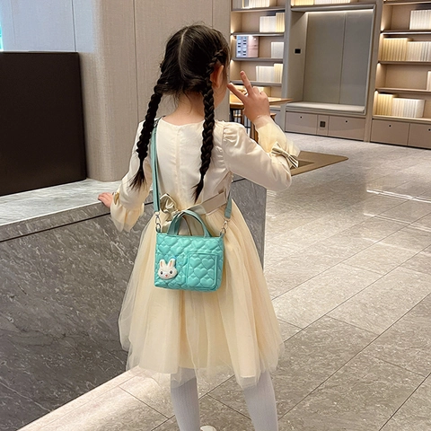 Bolso Bandolera Niña Lindo Conejo Dibujos Animados Corazón Acolchado Cuero PU Bolso De Hombro Niños Moda