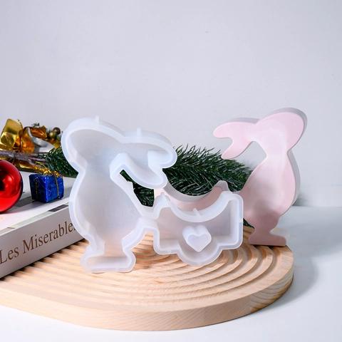 Moule En Silicone Lapin Tirant Un Chariot Bricolage Support D'oeuf De Pâques Outil De Moulage Résine Plâtre Bougie
