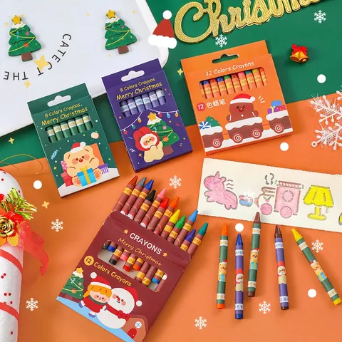 Christmas Crayons Multi Color Cartoon Santa Reindeer Pattern Wax Drawing Pencils For Kids Art Painting Party Favor Gift