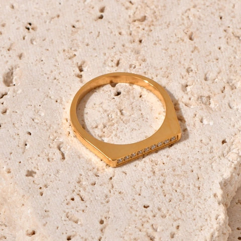 Mode Edelstahl Ring Für Frauen Geometrische D-Form Vergoldet Reihe Zirkonia Minimalistischer Schmuck