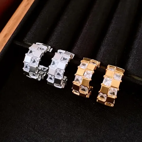 Orecchini Cerchio C Rame Con Perno In Argento Sterling 925 E Zircone Quadrato Per Donna Gioielli