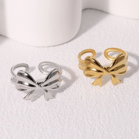 Anello Aperto Con Fiocco Minimalista Placcato Oro 18K Acciaio Inossidabile Regolabile Gioielli Di Moda Regalo Per Donne