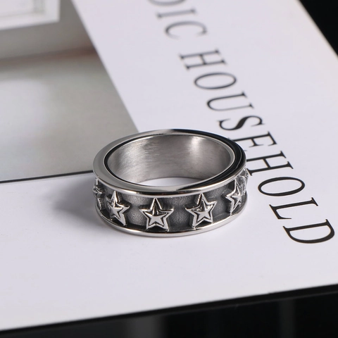Pentagramm Stern Ring Edelstahl Vintage Retro Punk Stil Poliertes Band Schmuck Für Männer Frauen Paare