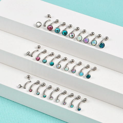 Piercing Sopracciglio G23 Titanio Bilanciere Curvo Filettatura Interna Zirconia Opale Artificiale Orecchino Rook Gioielli