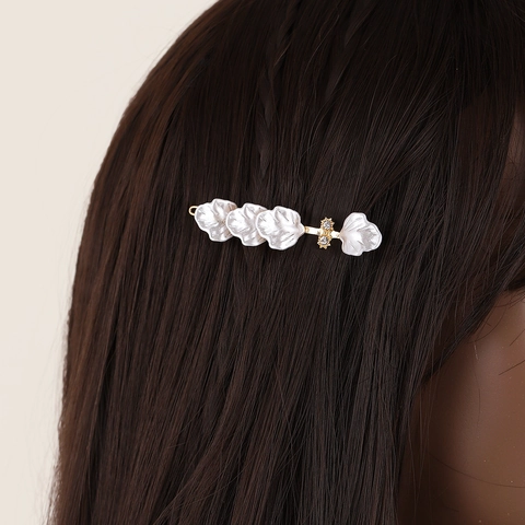 Bloemen Haarclip Legering Imitatie Schelp Kunstparelmoer Stijl Strass Accenten Satijnn Haarspeld Koreaans Zoet Voor Vrouwen