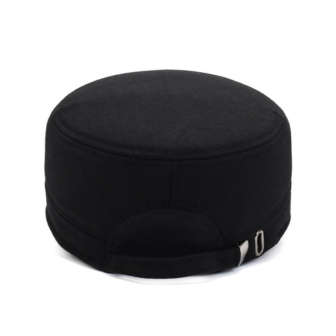 Winter Cadet Cap Men Warm Woolen Flat Top Hat With Foldable Ear Protection Fleece Lined Adjustable Outdoor