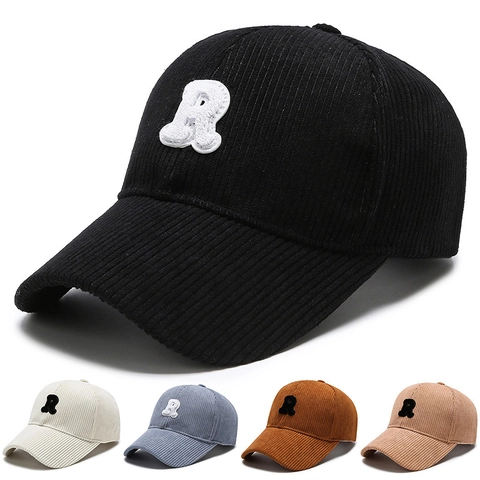 Cappello Da Baseball In Velluto A Coste Vintage Con Ricamo Lettera R Regolabile Casual Retro Per Uomo Donna