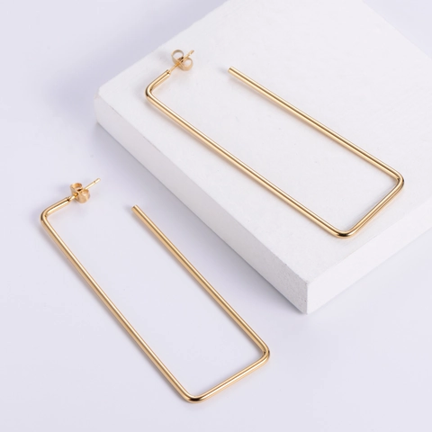 Rectangular Geometric Hoop Earrings 316 Stainless Steel 18K Gold Plated Hypoallergenic Modern Minimalist Jewelry