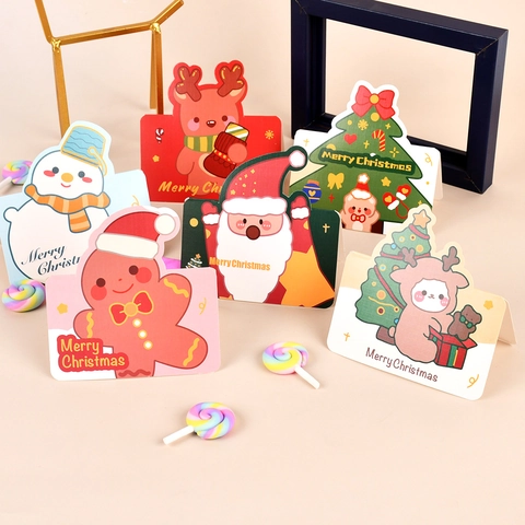 Christmas Greeting Cards Cartoon Santa Reindeer Snowman Paper Message Blessing Cards Holiday Gift Cards Cute Party Favors