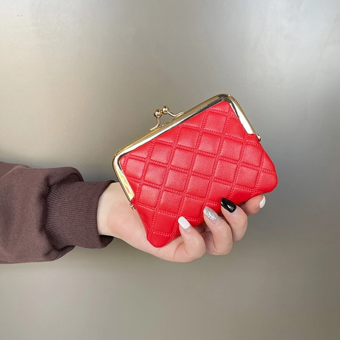 Portamonete In Pelle PU Trapuntata Vintage Mini Portafoglio Con Chiusura A Scatto In Metallo Per Piccoli Oggetti E Carte