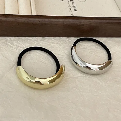 Minimalist Alloy Curved C-Shape Hair Ties High Elastic Rope Ponytail Holder Korean Fashion Jewelry For Women