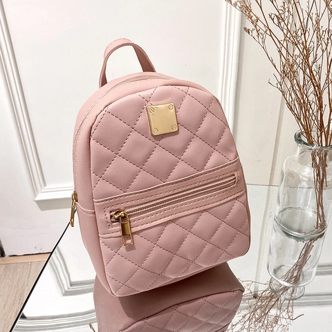 Women Fashion PVC Leather Mini Backpack Quilted Rhombus Small School Bag Casual Daily Travel Shoulder Bag For Ladies