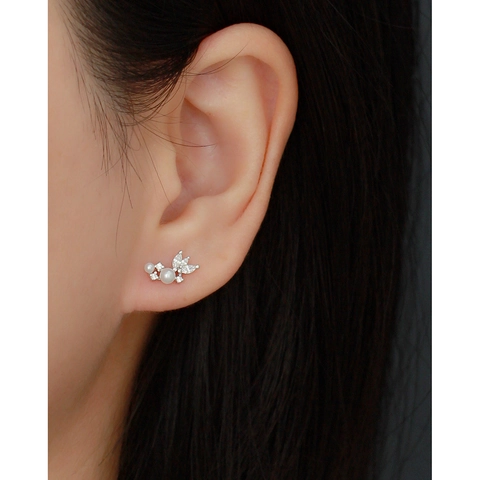 Pendientes De Botón Con Perlas Artificiales Y Zirconia Con Poste De Plata De Ley 925 Diseño De Hoja Floral Para Mujeres