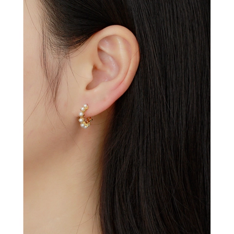 925 Sterling Silver Hoop Earrings With White Artificial Pearl Inlay Elegant C Shape Minimalist Ear Studs Jewelry For Women