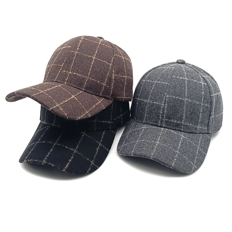 Karierte Baseballkappe Retro Britischer Stil Wollige Textur Verstellbar Gebogene Krempe Lässiger Hut Für Herren Damen