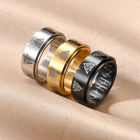 Spinner Ring Viking Valknut Nordic Rune Stainless Steel Anti Anxiety Stress Relief Retro Punk Jewelry For Men Women