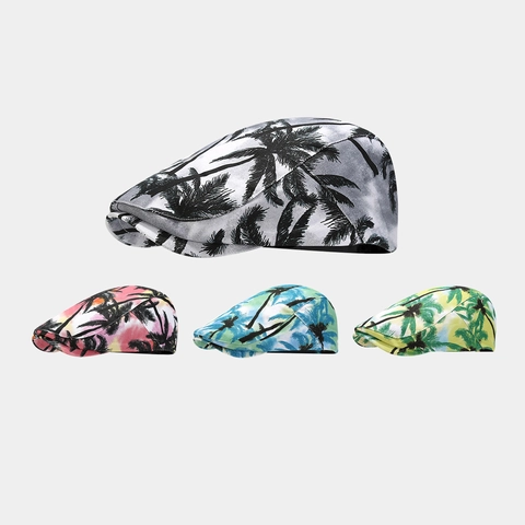 Platte Pet Met Tropische Palmboomprint Katoen Retro Amerikaans Ivy Hoed Ademend Zonbescherming Voor Zomer Outdoor Vakantie
