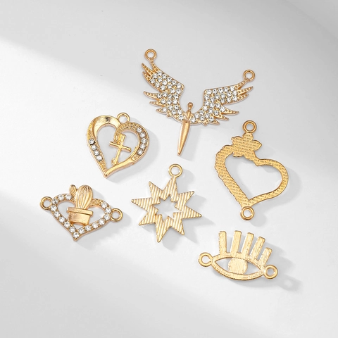 Alloy Rhinestone Charms Gold Color Pendants For DIY Jewelry Making Heart Star Evil Eye Musical Note Findings