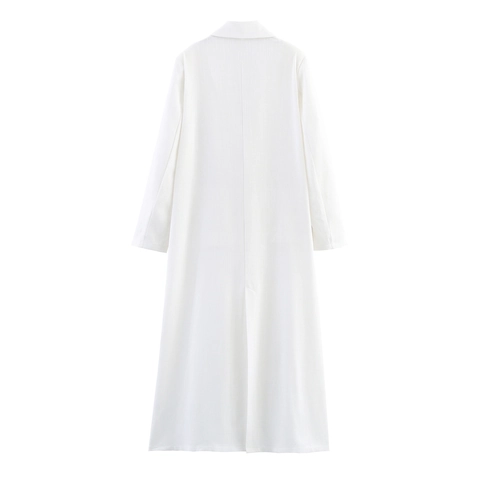 Lange Trenchcoat Dames Linnenlook Polyester Reverskraag Single Breasted Losjes Elegant Kantoor Bovenkleding Wit