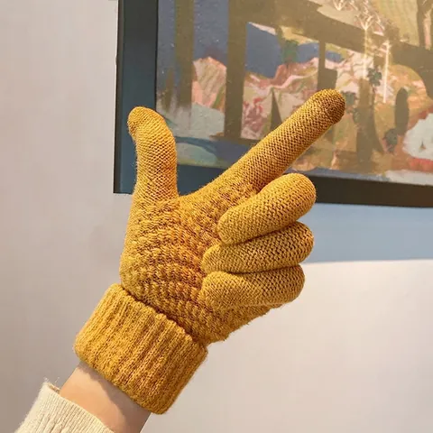 Women's Winter Knitted Gloves Thick Warm Acrylic Touchscreen Thermal Cold Weather Ribbed Cuffs Textured Elegant