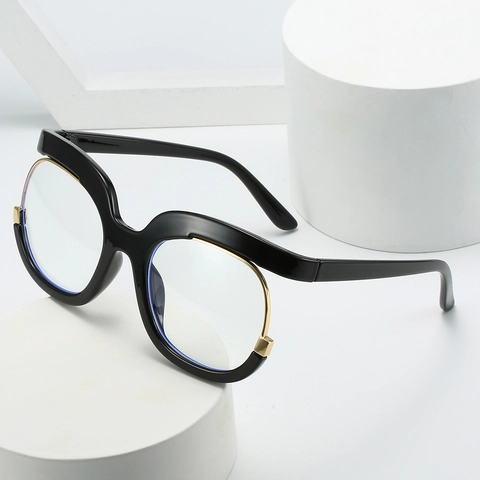 Gafas Anti Luz Azul Para Mujer Montura Grande Moda Y2K Ondulada Irregular Adorno Metálico Decorativo Monturas