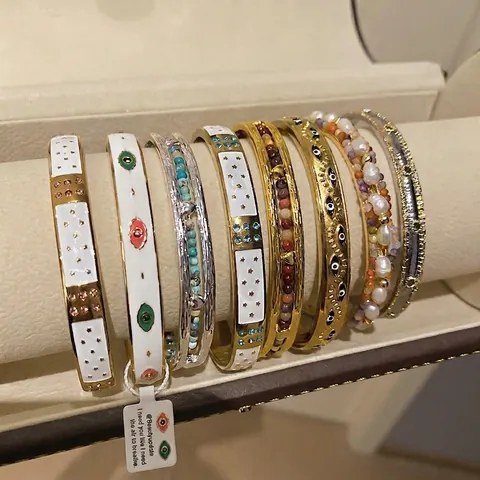 Bohemian Cuff Bracelet For Women Gold Plated Copper Enamel Evil Eye Star Beaded Adjustable Bangle Retro Ethnic Jewelry